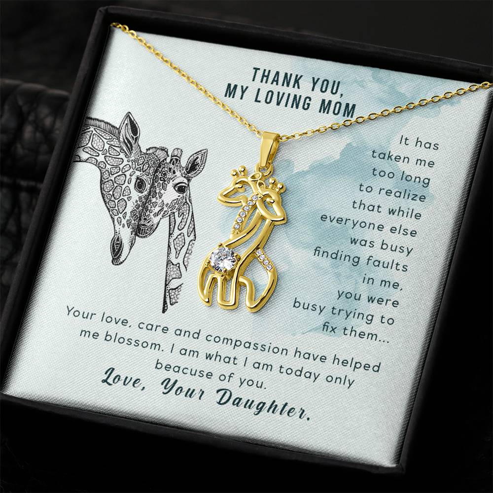 To My Mom It Has Taken Me Mother's Treasure Gold/Silver Giraffe Necklace with Message Card & Cubic Zirconia-Express Your Love Gifts