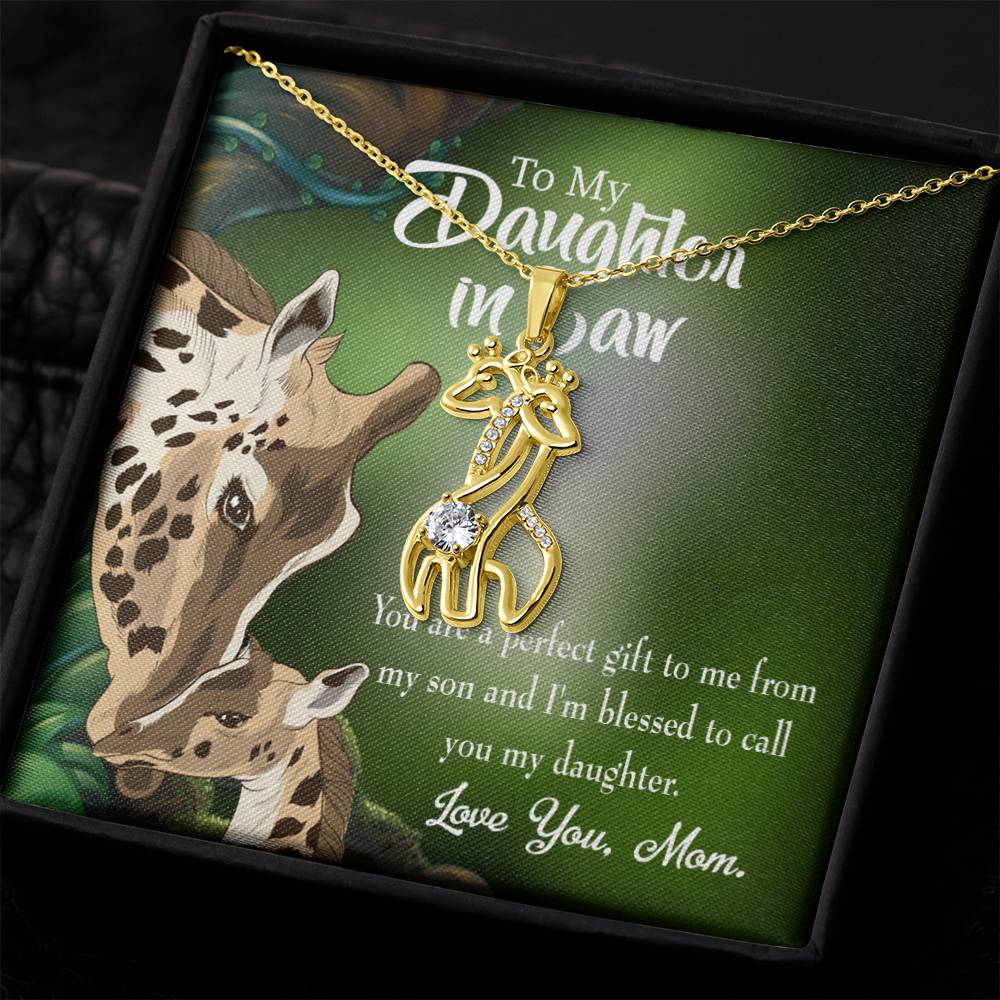 To Daughter-In-Law Perfect Gift from Mother-In-Law Mother's Treasure Gold/Silver Giraffe Necklace with Message Card & Cubic Zirconia-Express Your Love Gifts