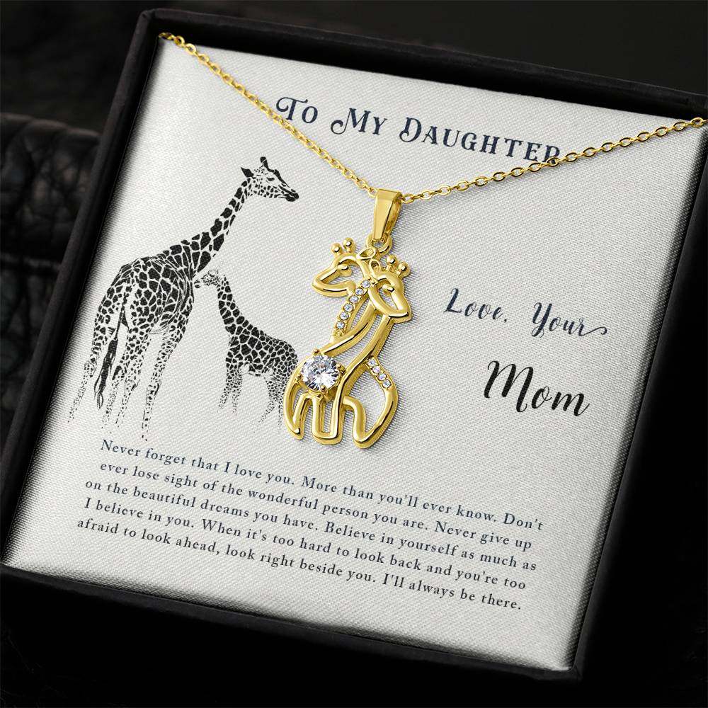 To My Daughter Never Forget Mother's Treasure Gold/Silver Giraffe Necklace with Message Card & Cubic Zirconia-Express Your Love Gifts