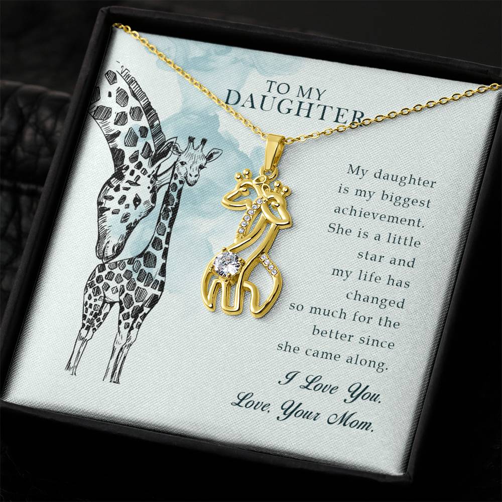 To My Daughter My Daughter is My Biggest Mother's Treasure Gold/Silver Giraffe Necklace with Message Card & Cubic Zirconia-Express Your Love Gifts