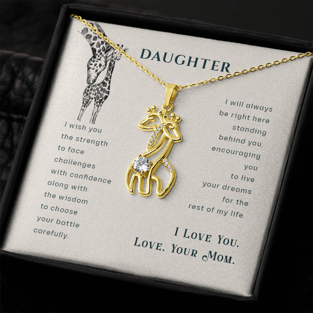 To My Daughter I Wish Mother's Treasure Gold/Silver Giraffe Necklace with Message Card & Cubic Zirconia-Express Your Love Gifts