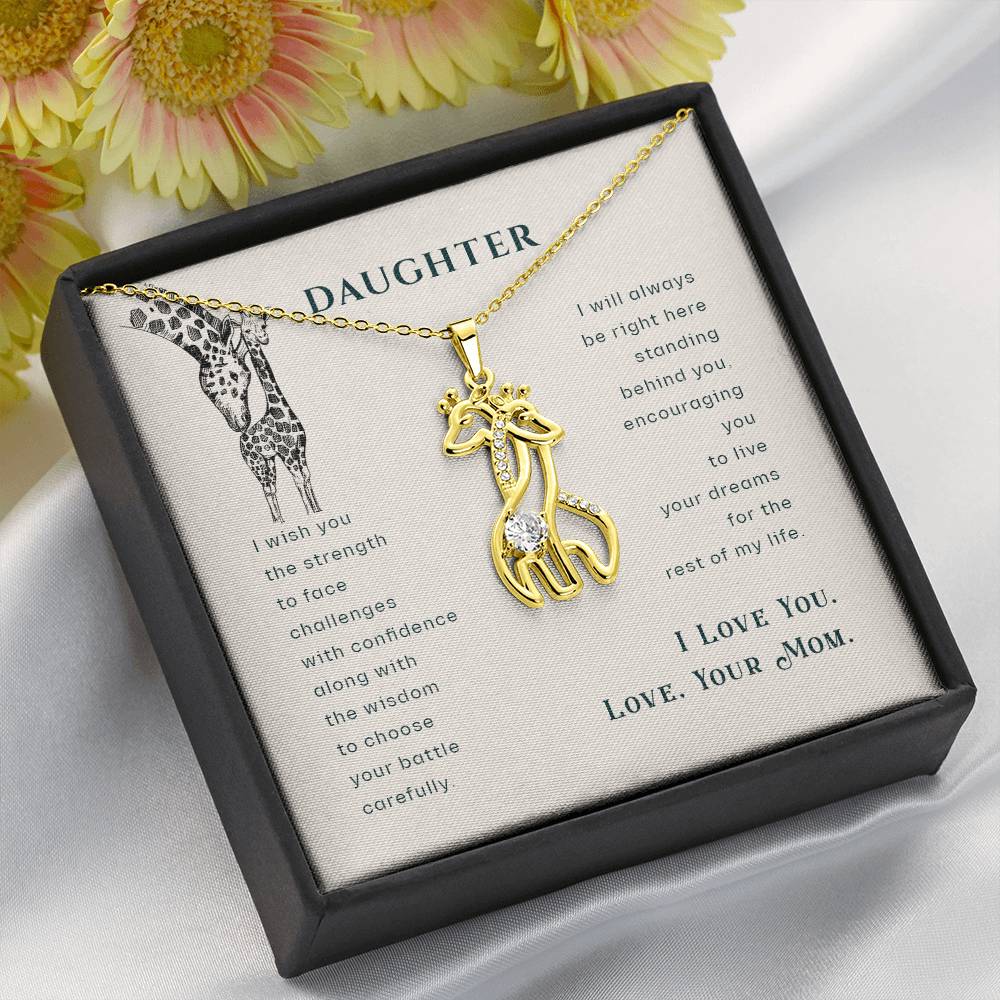 To My Daughter I Wish Mother's Treasure Gold/Silver Giraffe Necklace with Message Card & Cubic Zirconia-Express Your Love Gifts