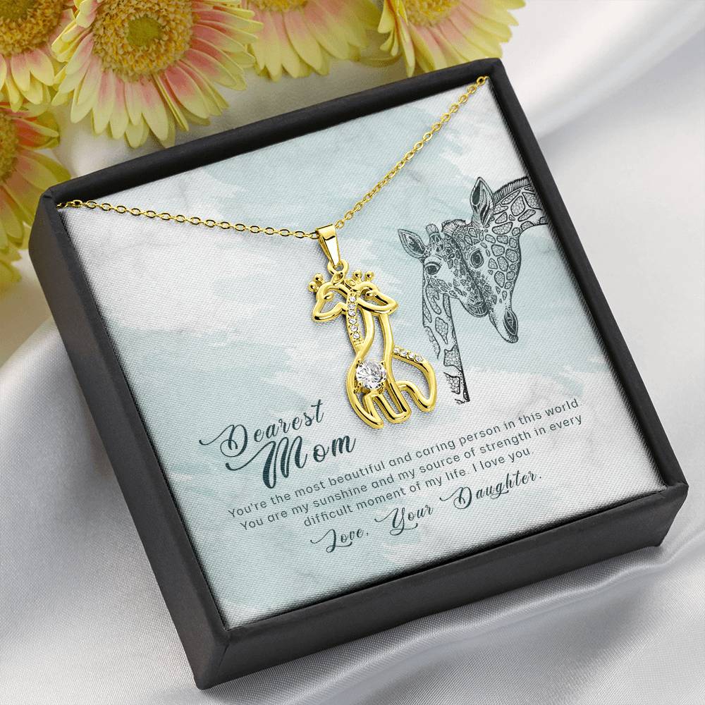 To My Mom You're the Most Beautiful Mother's Treasure Gold/Silver Giraffe Necklace with Message Card & Cubic Zirconia-Express Your Love Gifts