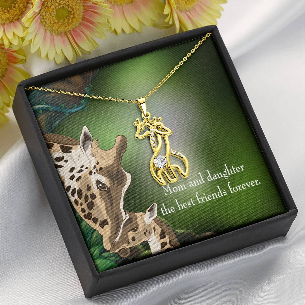 Mom And Daughter Best Friends Forever Mother's Treasure Gold/Silver Giraffe Necklace with Message Card & Cubic Zirconia-Express Your Love Gifts