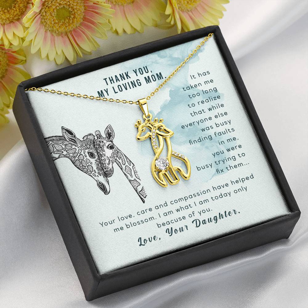 To My Mom It Has Taken Me Mother's Treasure Gold/Silver Giraffe Necklace with Message Card & Cubic Zirconia-Express Your Love Gifts