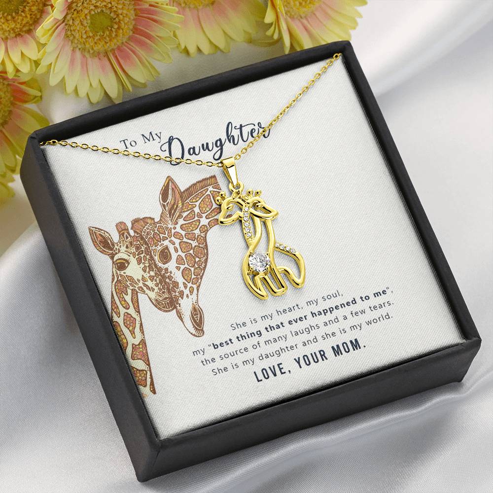 To My Daughter She is My Heart Mother's Treasure Gold/Silver Giraffe Necklace with Message Card & Cubic Zirconia-Express Your Love Gifts