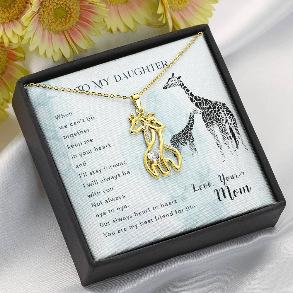 To My Daughter When We Can't Be Mother's Treasure Gold/Silver Giraffe Necklace with Message Card & Cubic Zirconia-Express Your Love Gifts