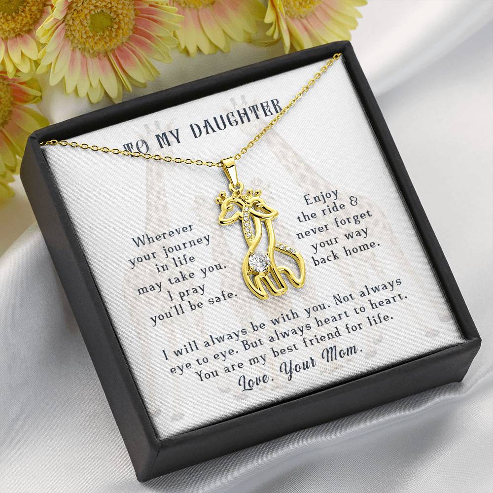 To My Daughter Wherever Your Journey in Life Mother's Treasure Gold/Silver Giraffe Necklace with Message Card & Cubic Zirconia-Express Your Love Gifts