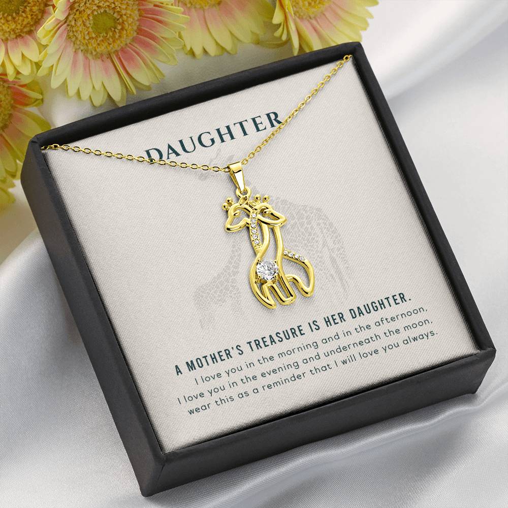 To My Daughter A Mother's Treasure Mother's Treasure Gold/Silver Giraffe Necklace with Message Card & Cubic Zirconia-Express Your Love Gifts