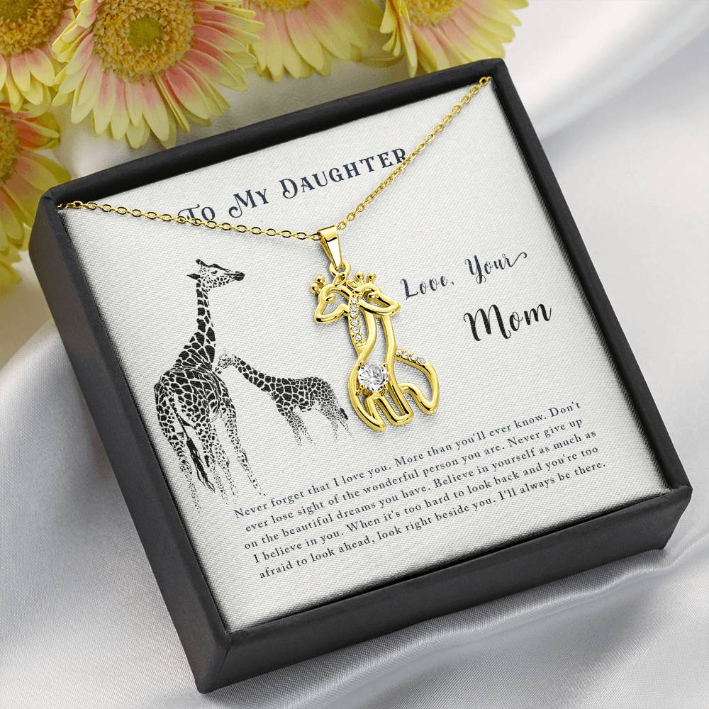 To My Daughter Never Forget Mother's Treasure Gold/Silver Giraffe Necklace with Message Card & Cubic Zirconia-Express Your Love Gifts