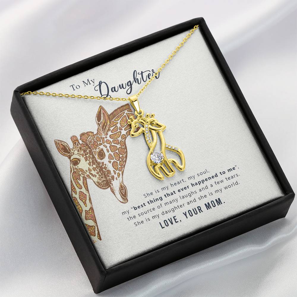 To My Daughter She is My Heart Mother's Treasure Gold/Silver Giraffe Necklace with Message Card & Cubic Zirconia-Express Your Love Gifts