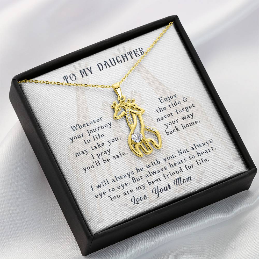 To My Daughter Wherever Your Journey in Life Mother's Treasure Gold/Silver Giraffe Necklace with Message Card & Cubic Zirconia-Express Your Love Gifts