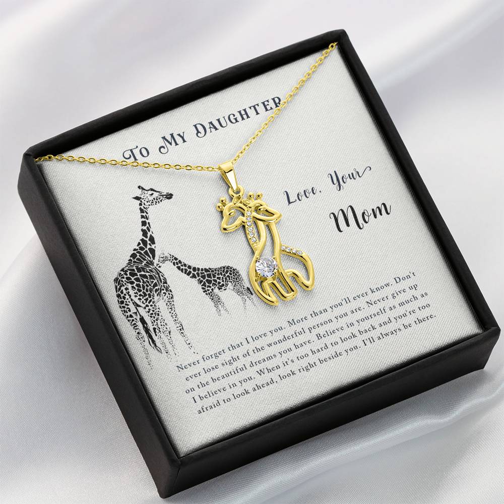 To My Daughter Never Forget Mother's Treasure Gold/Silver Giraffe Necklace with Message Card & Cubic Zirconia-Express Your Love Gifts