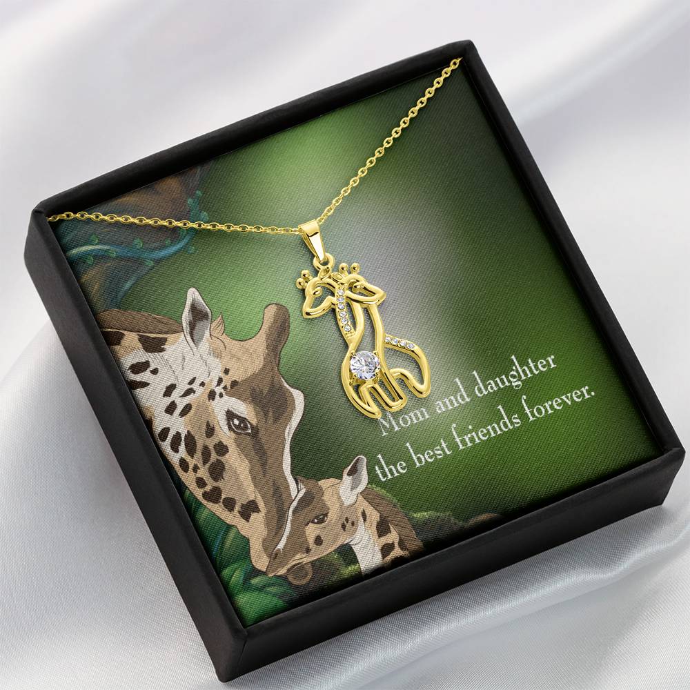 Mom And Daughter Best Friends Forever Mother's Treasure Gold/Silver Giraffe Necklace with Message Card & Cubic Zirconia-Express Your Love Gifts