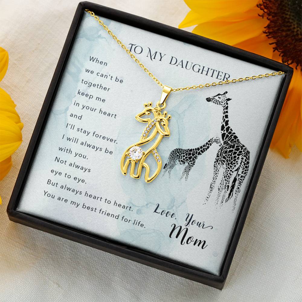 To My Daughter When We Can't Be Mother's Treasure Gold/Silver Giraffe Necklace with Message Card & Cubic Zirconia-Express Your Love Gifts