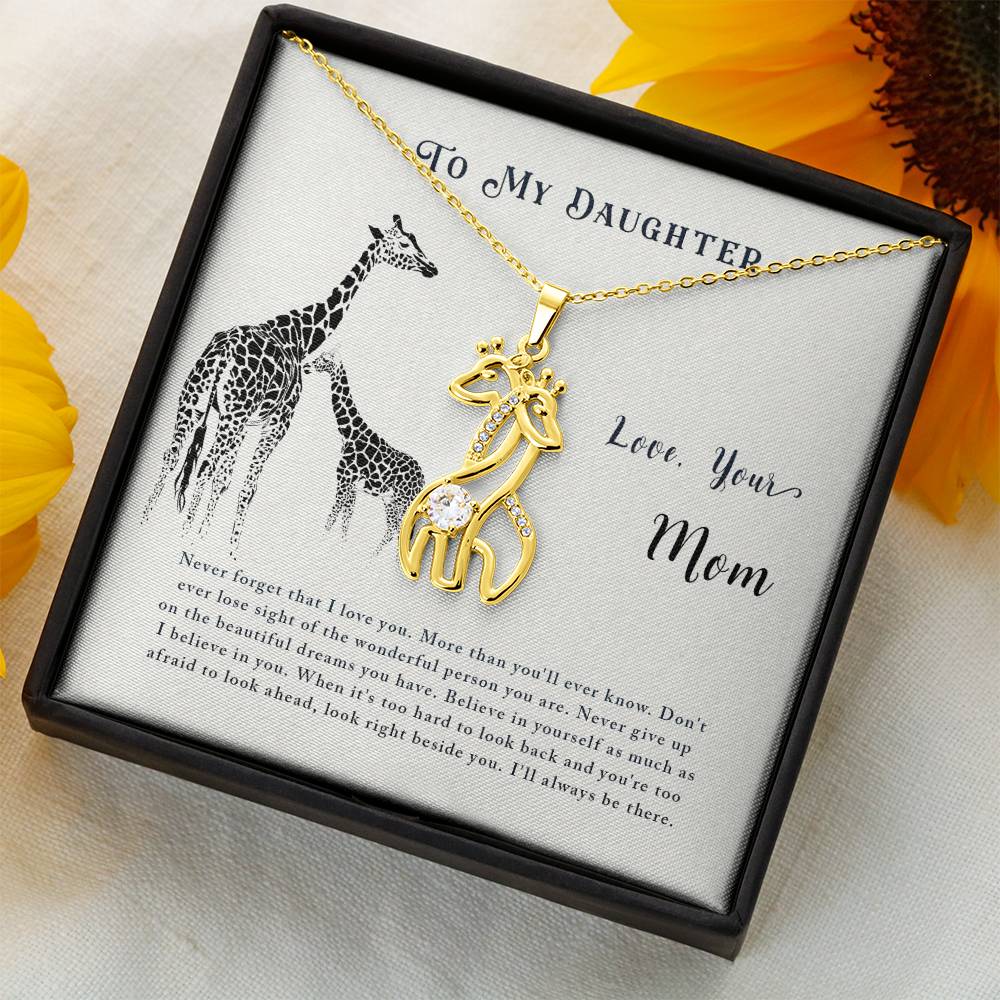 To My Daughter Never Forget Mother's Treasure Gold/Silver Giraffe Necklace with Message Card & Cubic Zirconia-Express Your Love Gifts