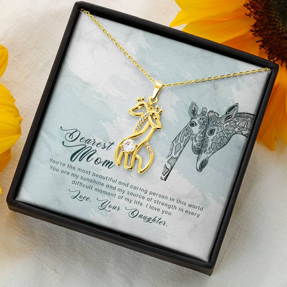 To My Mom You're the Most Beautiful Mother's Treasure Gold/Silver Giraffe Necklace with Message Card & Cubic Zirconia-Express Your Love Gifts