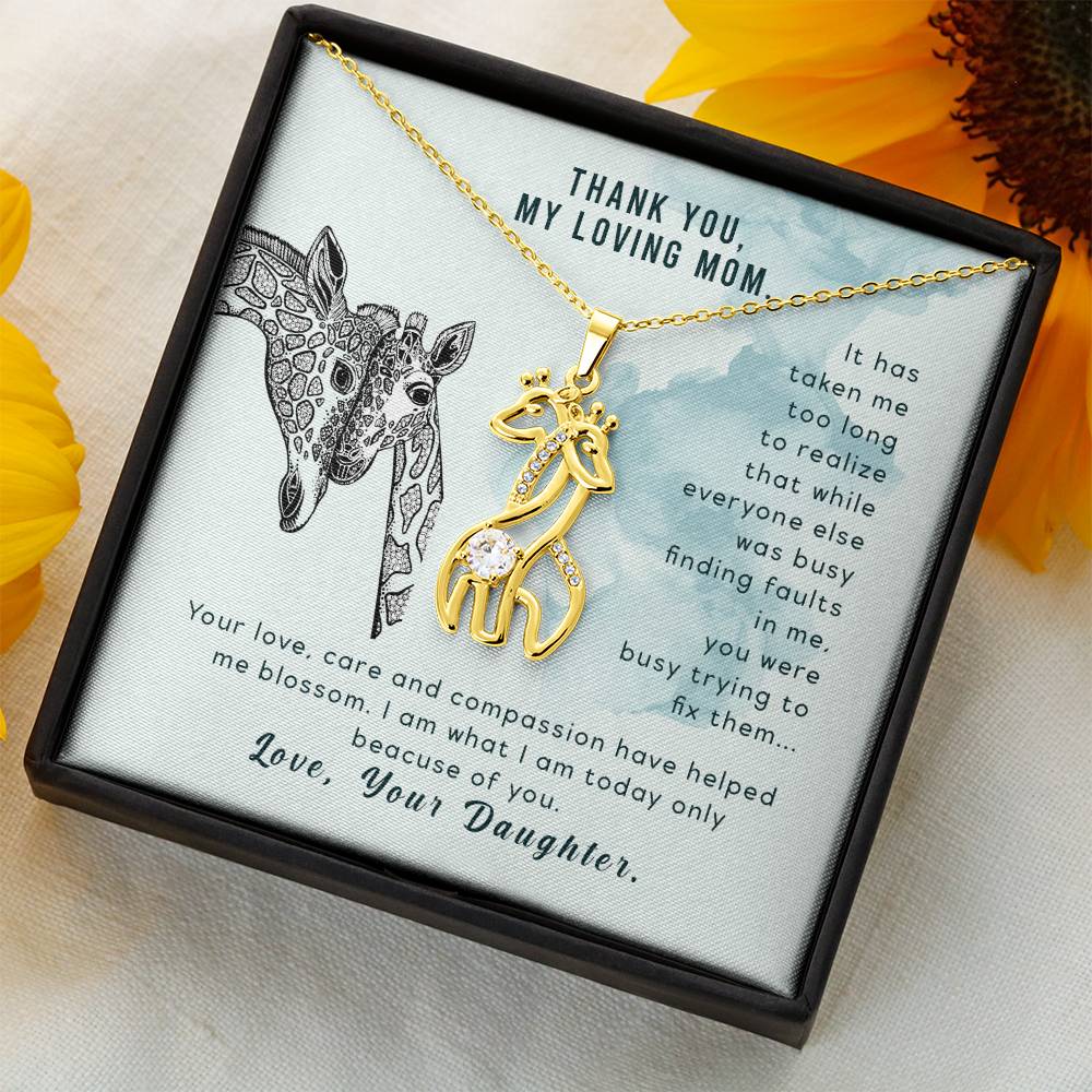 To My Mom It Has Taken Me Mother's Treasure Gold/Silver Giraffe Necklace with Message Card & Cubic Zirconia-Express Your Love Gifts