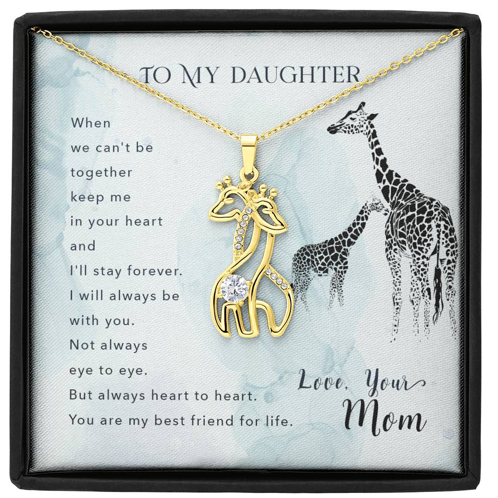 To My Daughter When We Can't Be Mother's Treasure Gold/Silver Giraffe Necklace with Message Card & Cubic Zirconia-Express Your Love Gifts