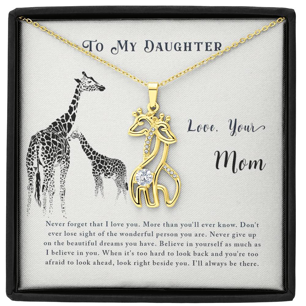 To My Daughter Never Forget Mother's Treasure Gold/Silver Giraffe Necklace with Message Card & Cubic Zirconia-Express Your Love Gifts