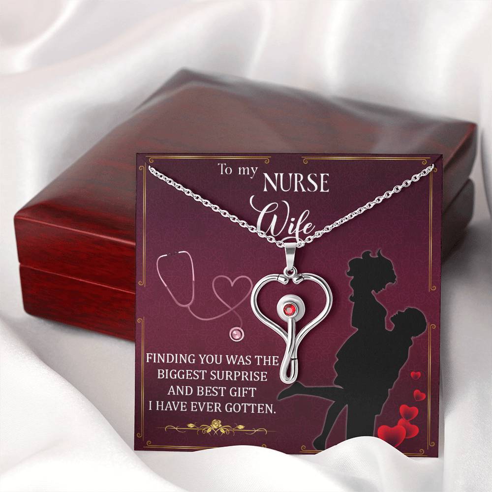 Nurse wife - finding you 1 Heart Scope Necklace Red Swarovski Crystal Adjustable Chain 18-22"-Express Your Love Gifts