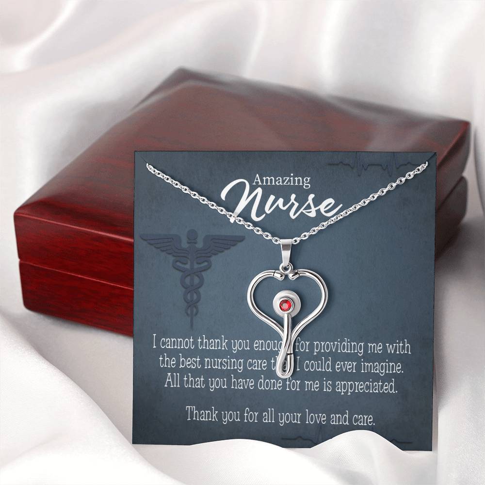 Best Nursing Care Heart Scope Necklace Red Swarovski Crystal Adjustable Chain 18-22"-Express Your Love Gifts