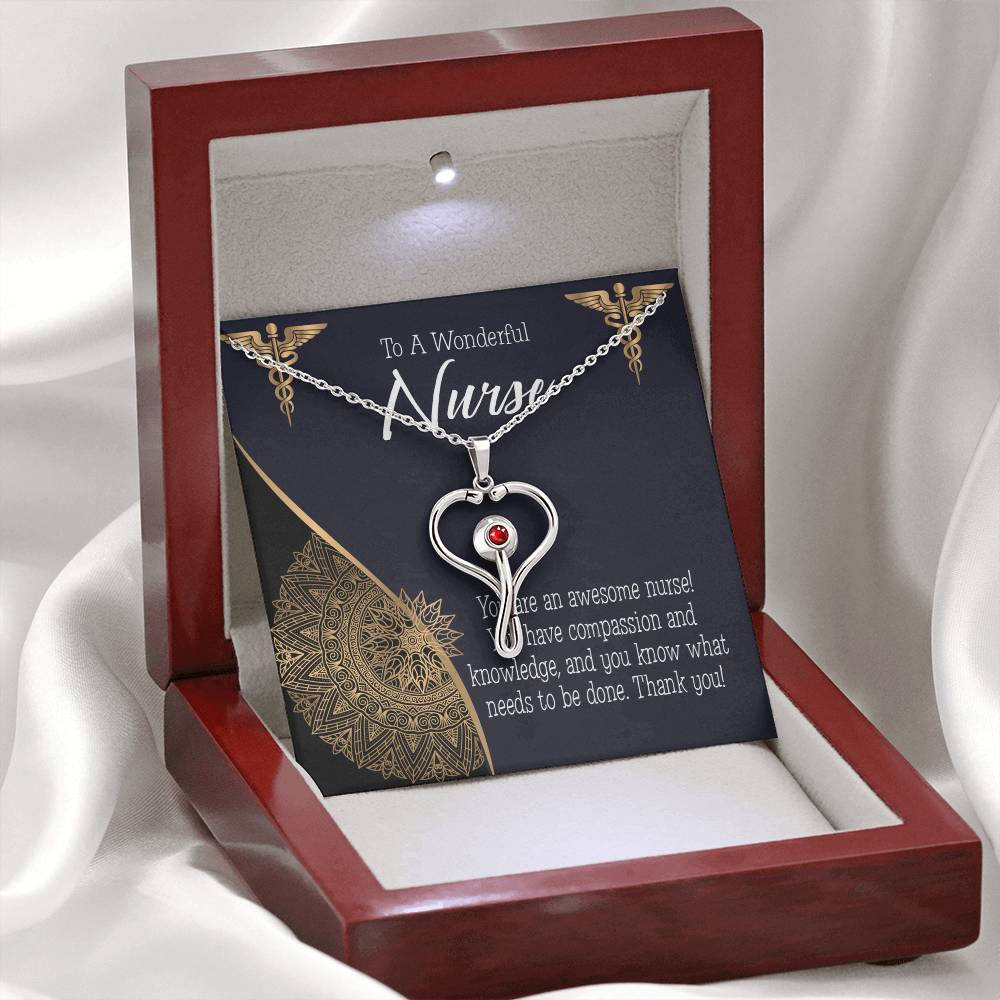 Awesome Nurse Heart Scope Necklace Red Swarovski Crystal Adjustable Chain 18-22"-Express Your Love Gifts