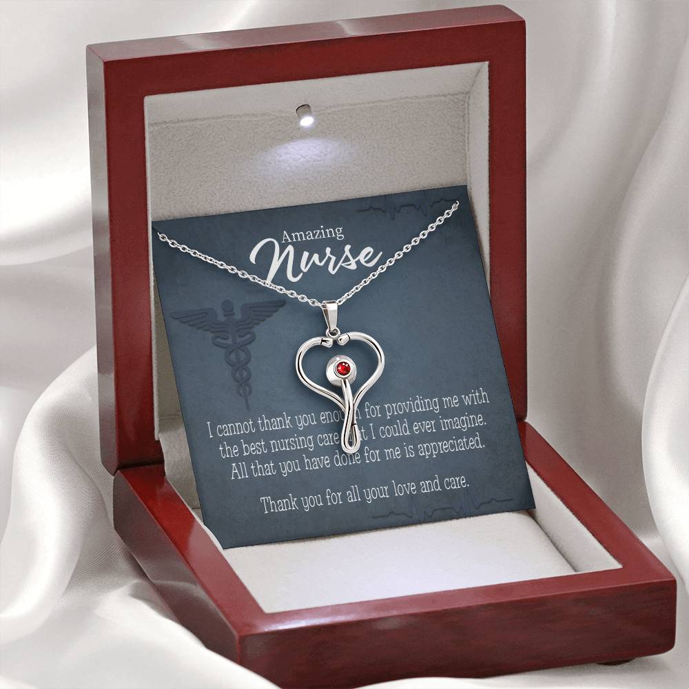 Best Nursing Care Heart Scope Necklace Red Swarovski Crystal Adjustable Chain 18-22"-Express Your Love Gifts