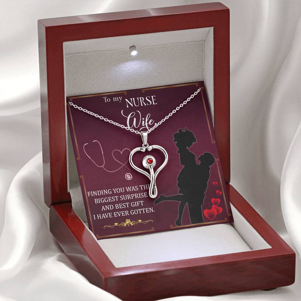 Nurse wife - finding you 1 Heart Scope Necklace Red Swarovski Crystal Adjustable Chain 18-22"-Express Your Love Gifts