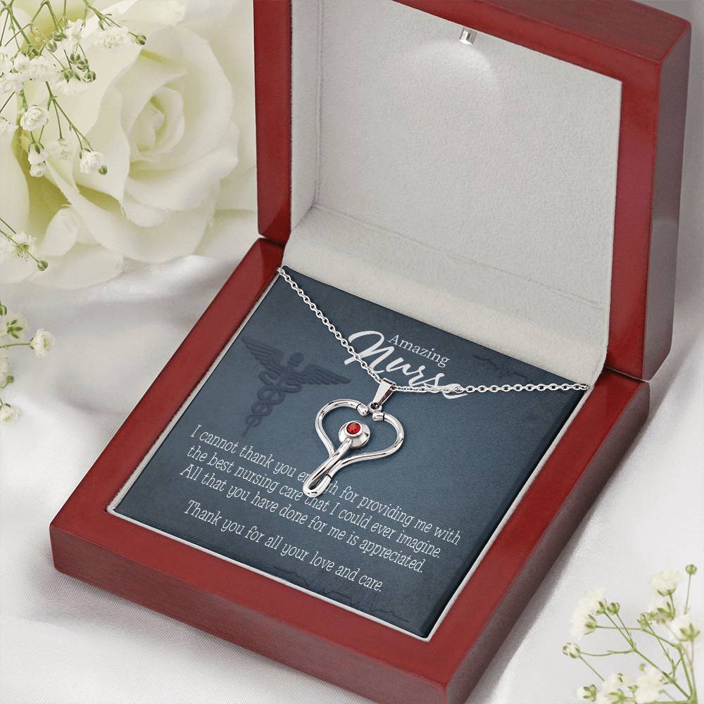 Best Nursing Care Heart Scope Necklace Red Swarovski Crystal Adjustable Chain 18-22"-Express Your Love Gifts