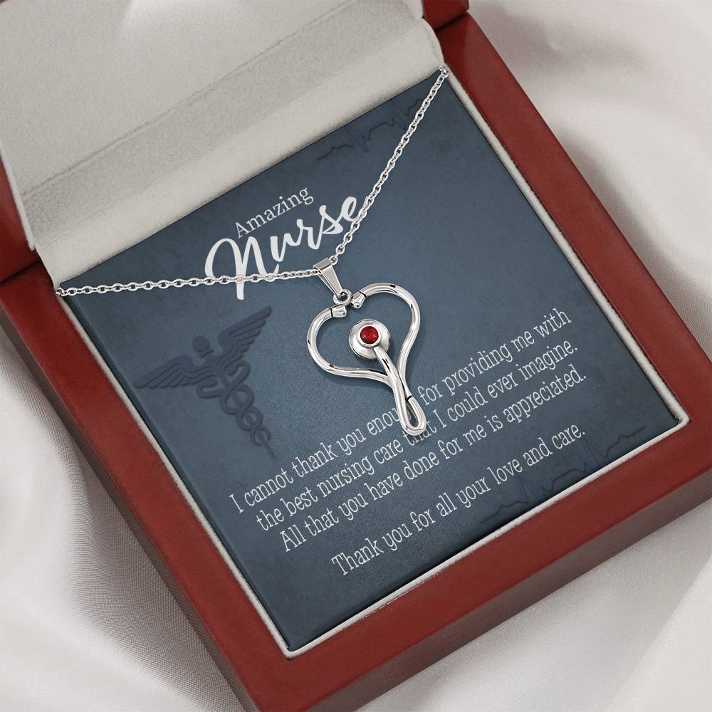 Best Nursing Care Heart Scope Necklace Red Swarovski Crystal Adjustable Chain 18-22"-Express Your Love Gifts