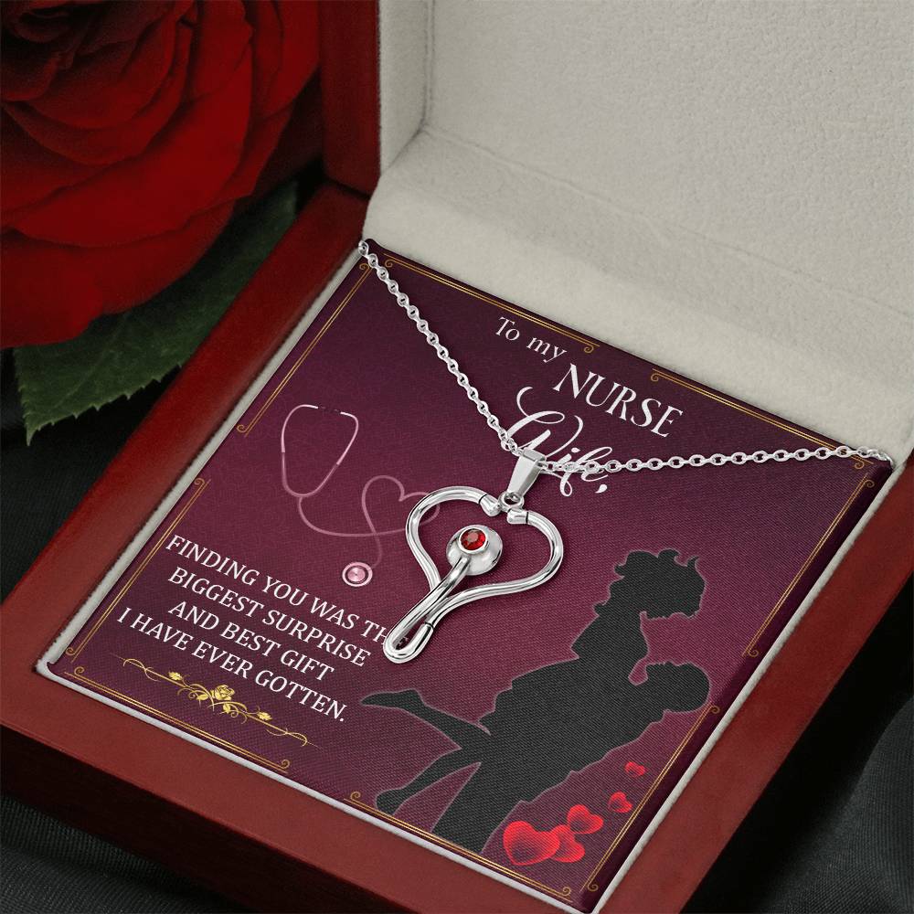 Nurse wife - finding you 1 Heart Scope Necklace Red Swarovski Crystal Adjustable Chain 18-22"-Express Your Love Gifts