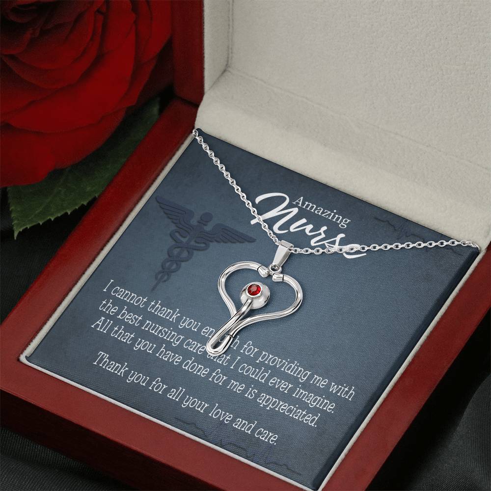 Best Nursing Care Heart Scope Necklace Red Swarovski Crystal Adjustable Chain 18-22"-Express Your Love Gifts