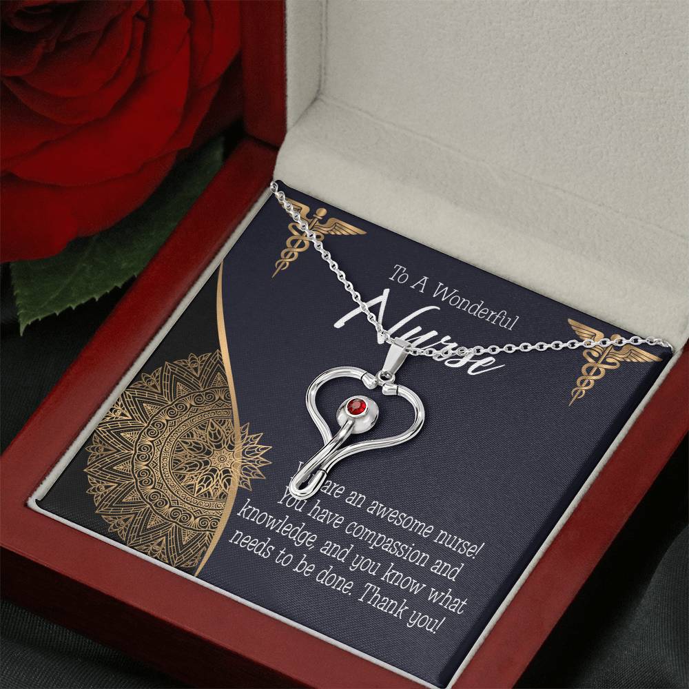 Awesome Nurse Heart Scope Necklace Red Swarovski Crystal Adjustable Chain 18-22"-Express Your Love Gifts