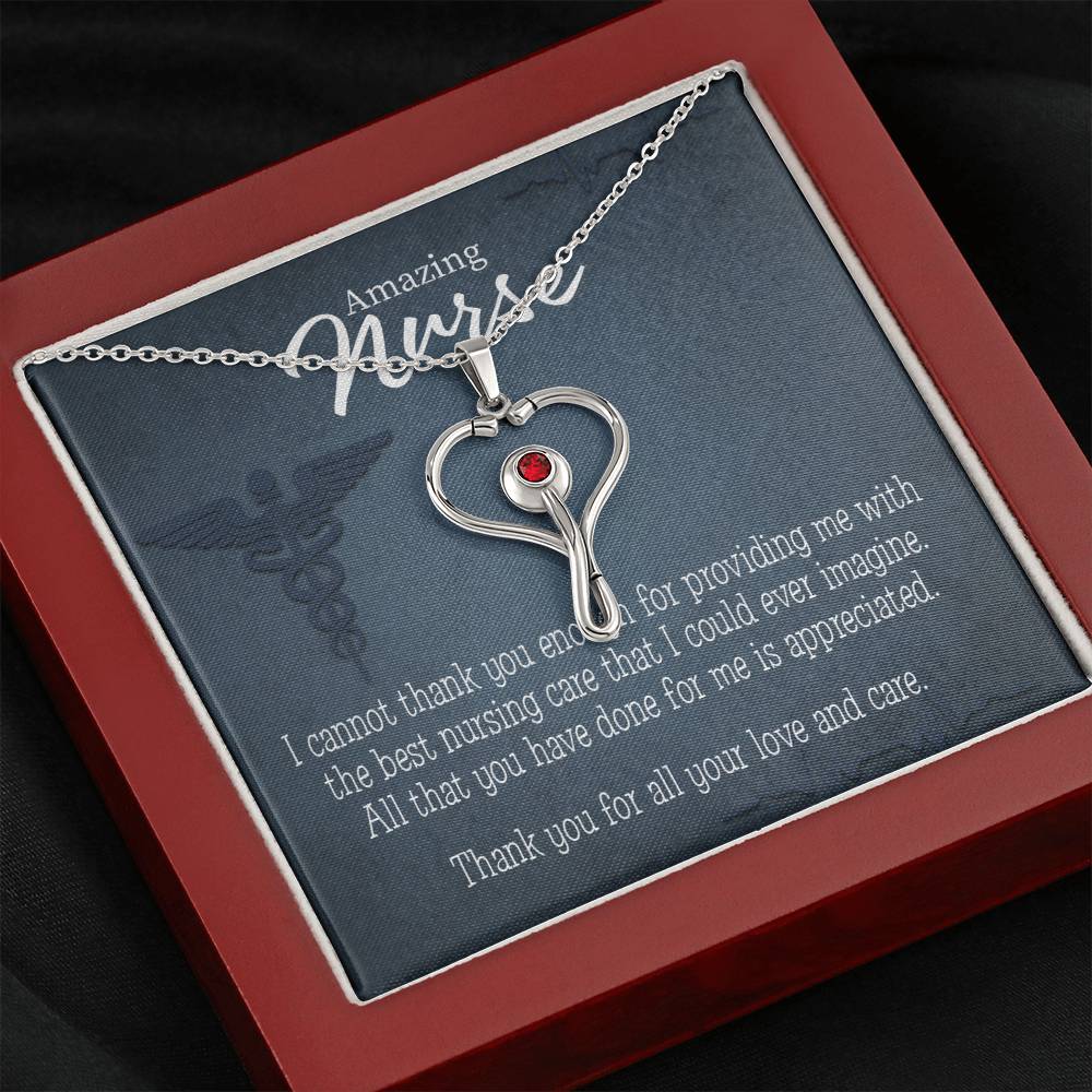 Best Nursing Care Heart Scope Necklace Red Swarovski Crystal Adjustable Chain 18-22"-Express Your Love Gifts