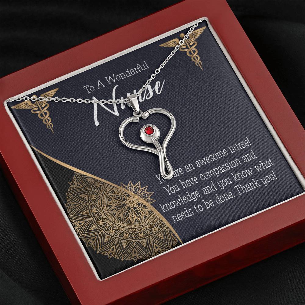 Awesome Nurse Heart Scope Necklace Red Swarovski Crystal Adjustable Chain 18-22"-Express Your Love Gifts