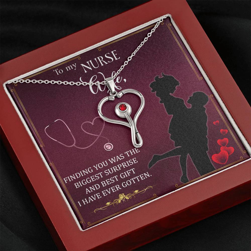 Nurse wife - finding you 1 Heart Scope Necklace Red Swarovski Crystal Adjustable Chain 18-22"-Express Your Love Gifts