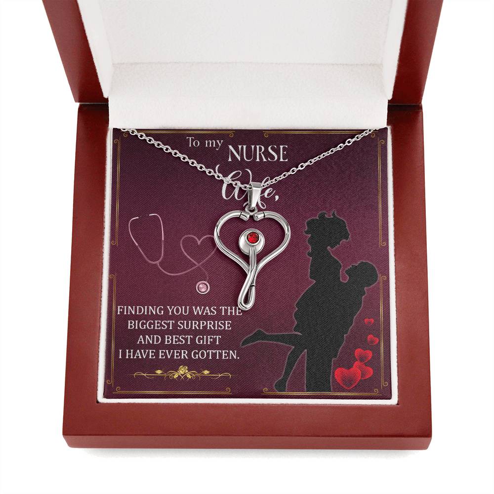 Nurse wife - finding you 1 Heart Scope Necklace Red Swarovski Crystal Adjustable Chain 18-22"-Express Your Love Gifts