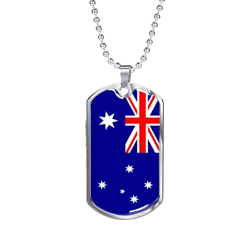 Australia Flag Necklace Australia Stainless Steel or 18k Gold Dog Tag 24" Chain - Express Your Love Gifts