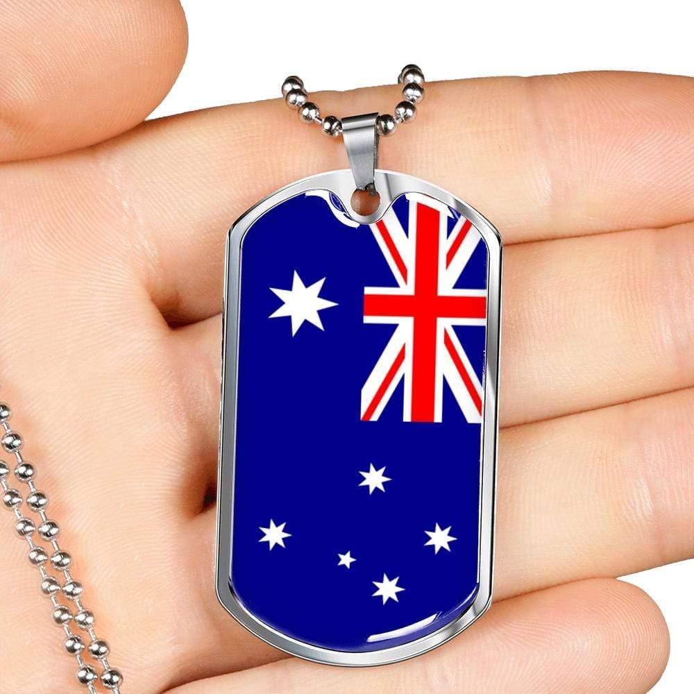 Australia Flag Necklace Australia Stainless Steel or 18k Gold Dog Tag 24" Chain - Express Your Love Gifts