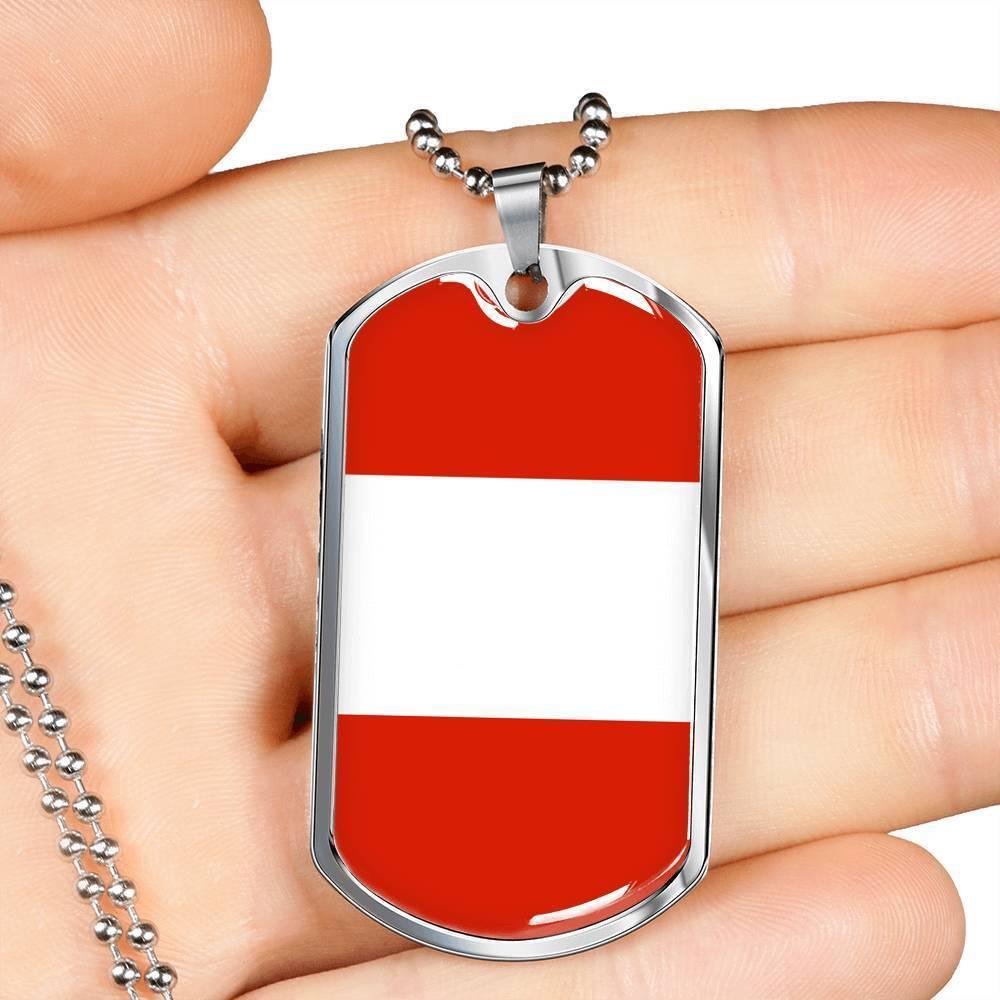 Austria Flag Necklace Austria Flag Stainless Steel or 18k Gold Dog Tag 24" - Express Your Love Gifts