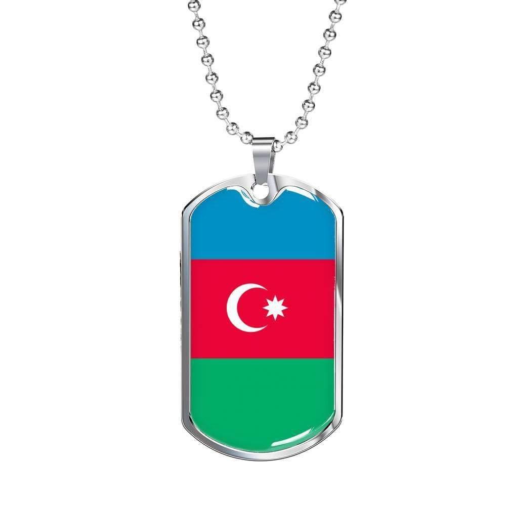 Azerbaijan Flag Necklace Azerbaijan Flag Stainless Steel or 18k Gold Dog Tag 24" - Express Your Love Gifts