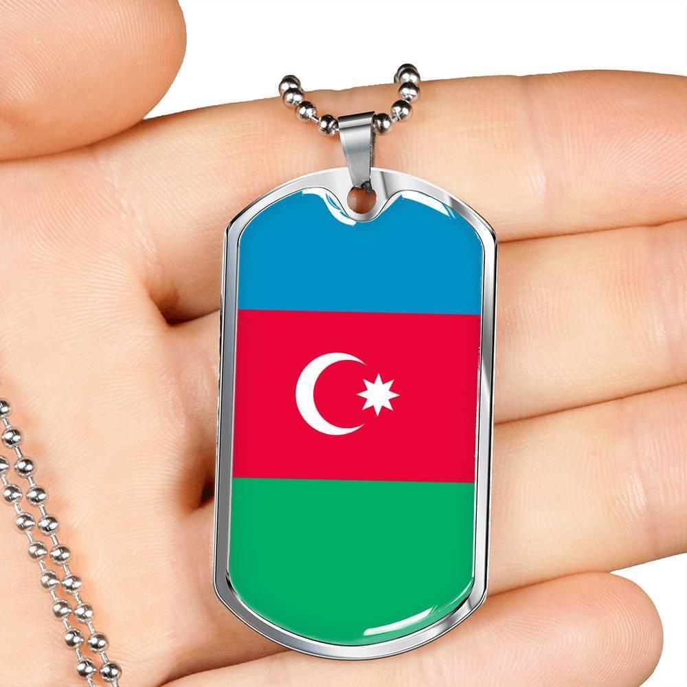 Azerbaijan Flag Necklace Azerbaijan Flag Stainless Steel or 18k Gold Dog Tag 24" - Express Your Love Gifts