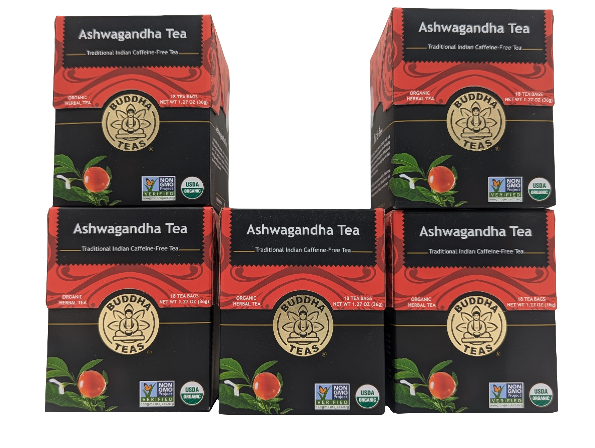 Buddha Teas Organic Ashwagandha Root Tea – Caffeine-Free, Kosher, Non-GMO, 90 Bleach-Free Tea Bags (Pack of 5)-Express Your Love Gifts