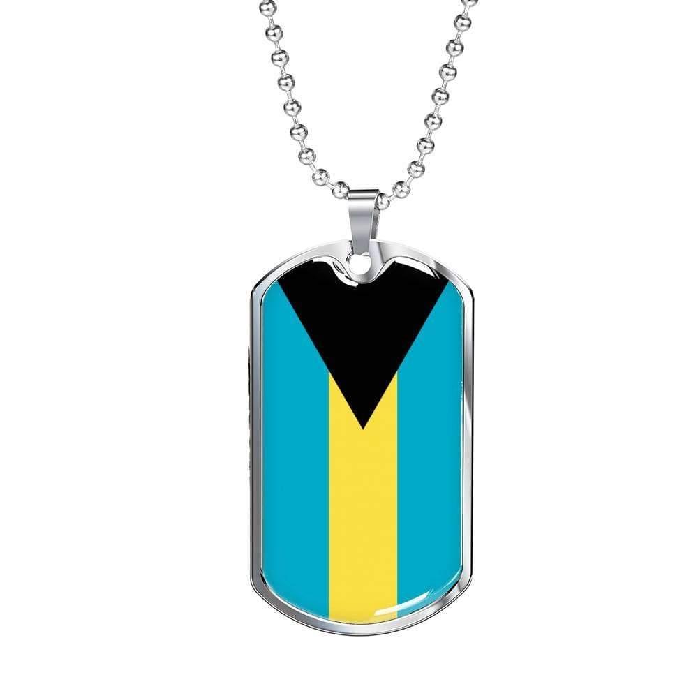 Bahamas Flag Necklace Bahamas Flag Stainless Steel or 18k Gold Dog Tag 24" - Express Your Love Gifts