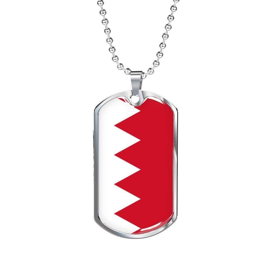 Bahrain Flag Necklace Bahrain Flag Stainless Steel or 18k Gold Dog Tag 24" - Express Your Love Gifts