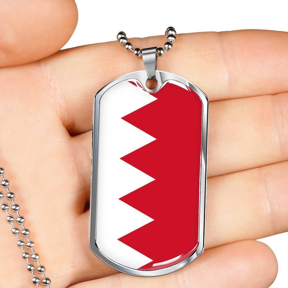 Bahrain Flag Necklace Bahrain Flag Stainless Steel or 18k Gold Dog Tag 24" - Express Your Love Gifts