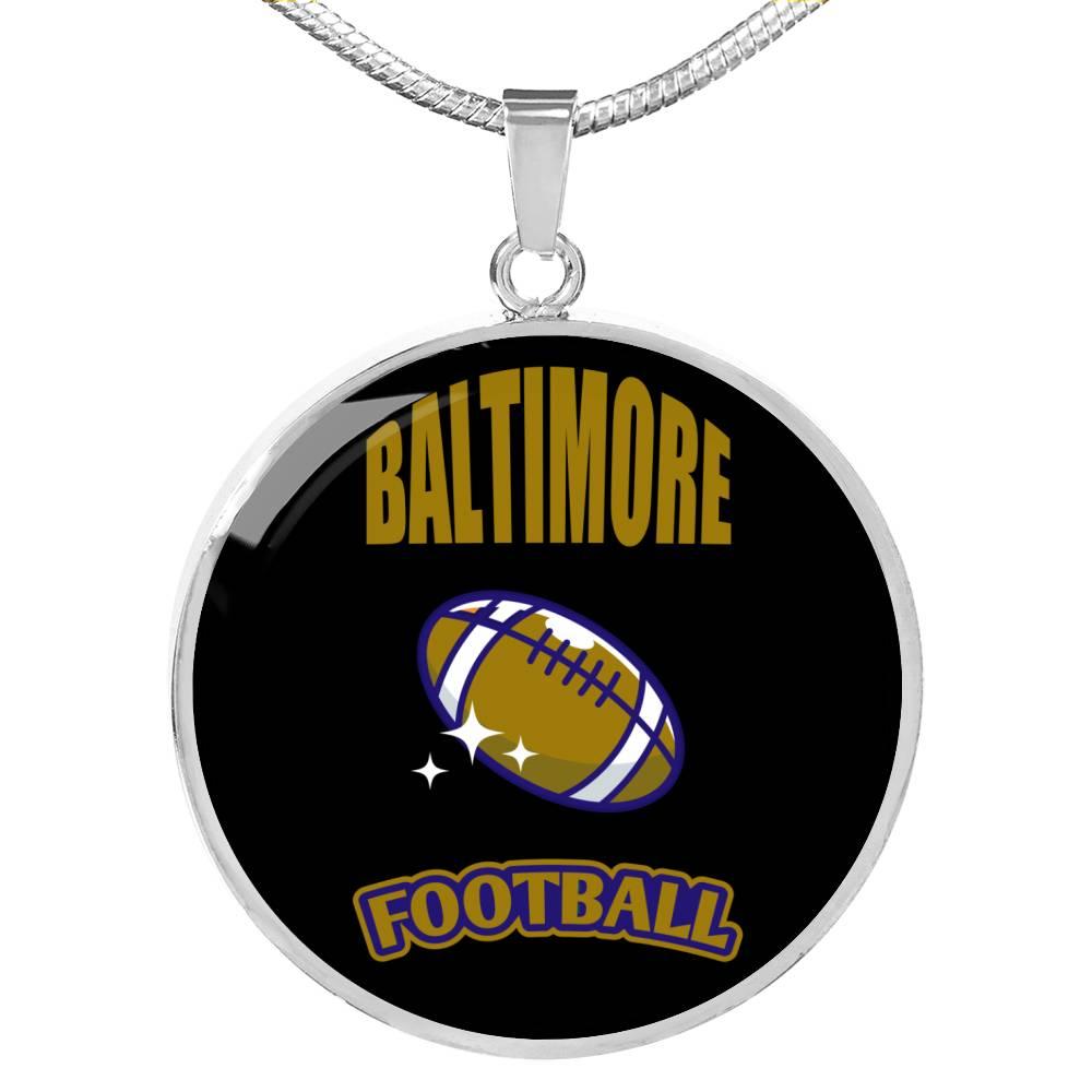 Baltimore Circle Pendant Football Fan Necklace Stainless Steel or 18k Gold 18-22" - Express Your Love Gifts