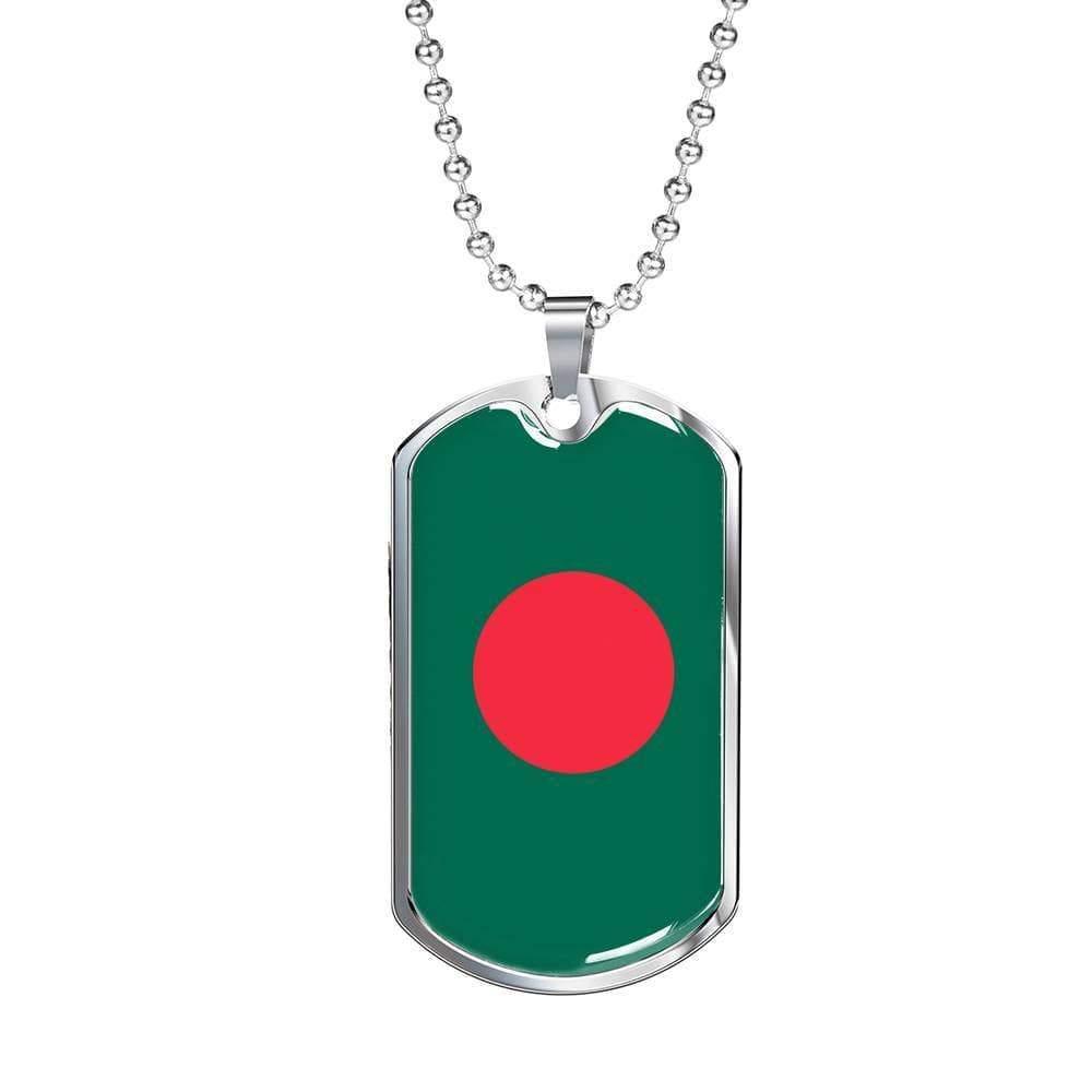 Bangladesh Flag Necklace Bangladesh Flag Stainless Steel or 18k Gold Dog Tag 24" - Express Your Love Gifts