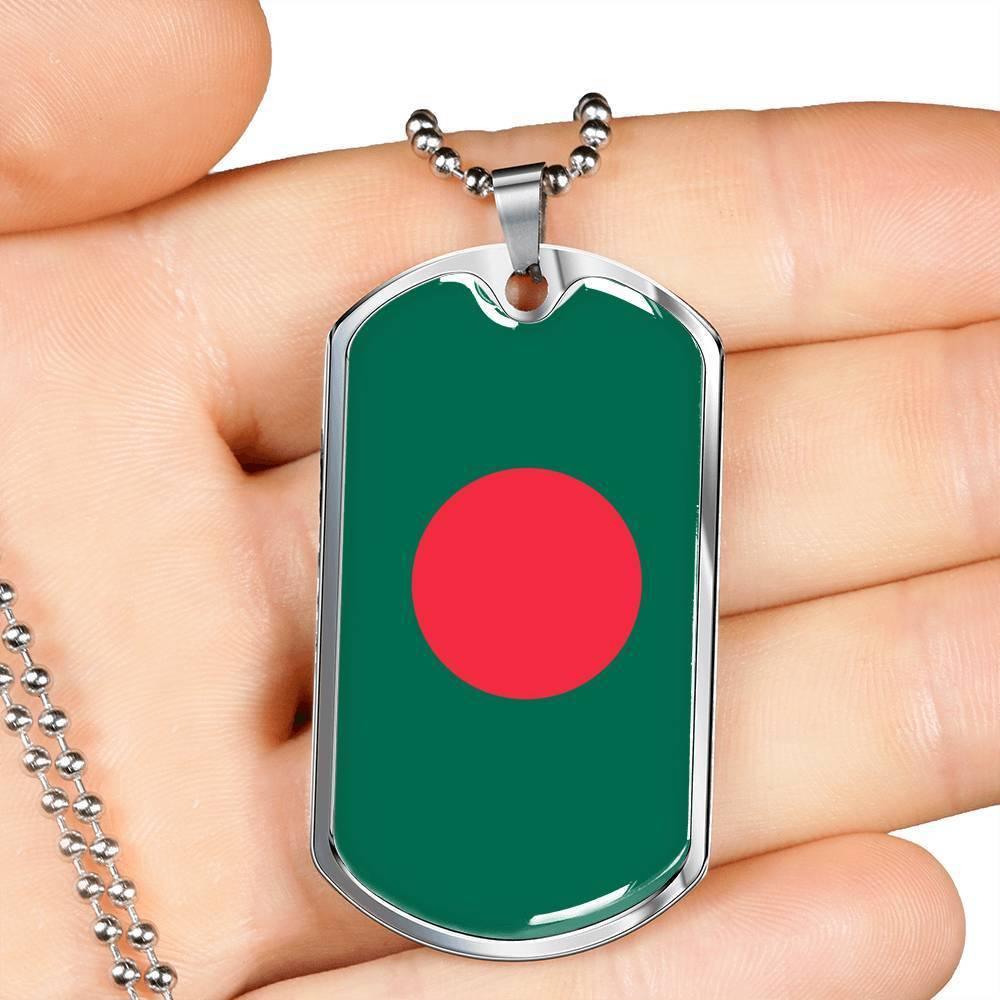 Bangladesh Flag Necklace Bangladesh Flag Stainless Steel or 18k Gold Dog Tag 24" - Express Your Love Gifts